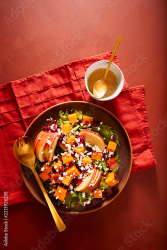 Autumn Squash and Apple Salad Served with Dressing