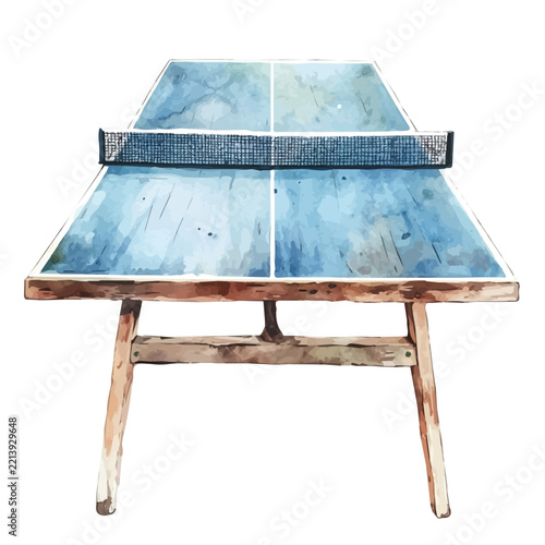 watercolor vector artwork of Table Tennis Table, isolated on a white background.