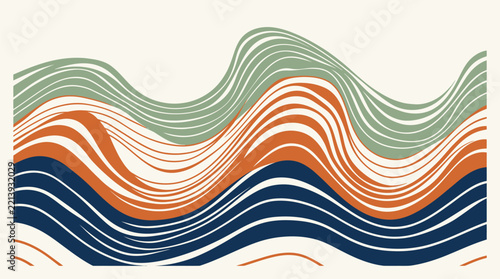 Abstract vector illustration featuring organic wavy lines in earthy tones of green orange and deep blue colors