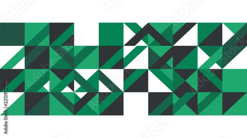 Abstract geometric vector graphic illustration featuring green, dark grey, and white triangular shapes arranged in seamless pattern layout