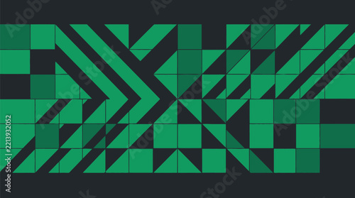 Abstract vector graphic illustration featuring green and dark geometric patterns with triangles squares and lines for modern creative designs
