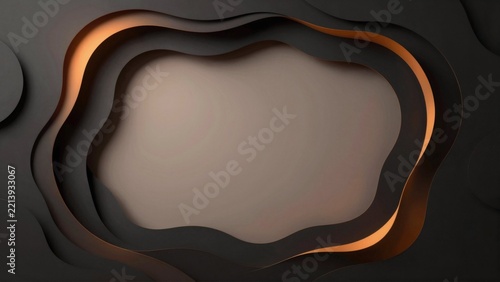 abstract digital art piece dark grey background center large oval shaped object appears light colored material object surrounded series curved lines create wave like pattern lines different shades