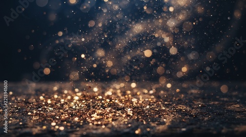 glitter vintage lights background. gold, silver, blue and black.