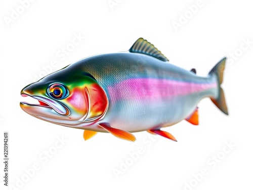 Rainbow trout with clipping path isolated on white background full depth of field, food source, stream