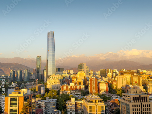 Skyline sunset Costanera Andes Santiago