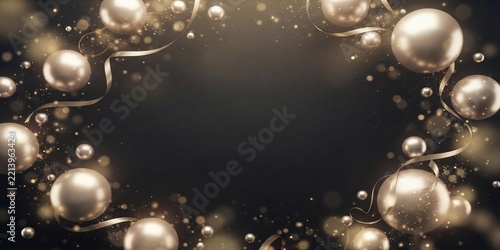 An elegant and minimalist early Christmas advertising background. Featuring fresh green evergreen pine branches, subtle warm golden bokeh lights, luxury champagne ornaments, and soft falling snow part