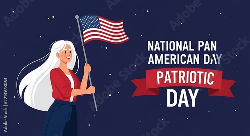 Woman holds American flag for National Pan American Day celebration