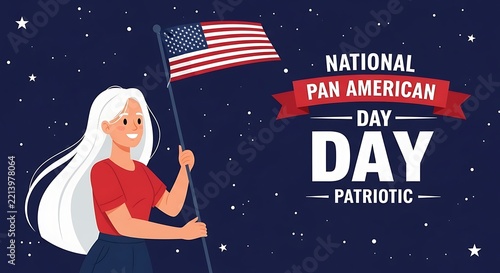 Woman holding an American flag celebrating National Pan American Day