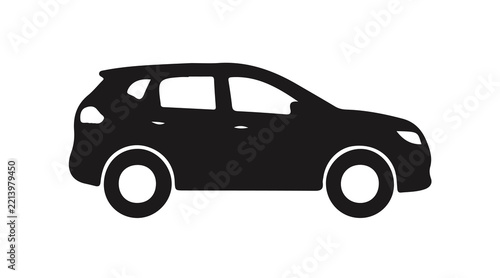 Black silhouette of a modern suv car isolated on transparent background