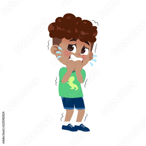 Cartoon Black Boy Character with Scared Expression