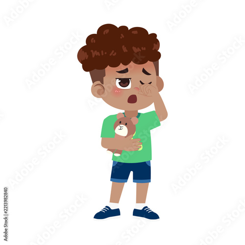 Cartoon Black Boy Character with Sleepy Expression