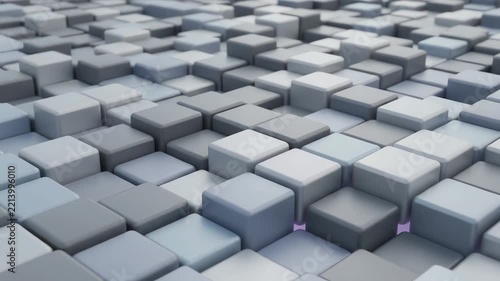 Abstract 3D motion background featuring moving geometric grey cubes
