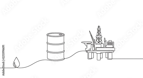 Continuous Line Art Oil Rig Barrel and Drop Energy Industry Concept