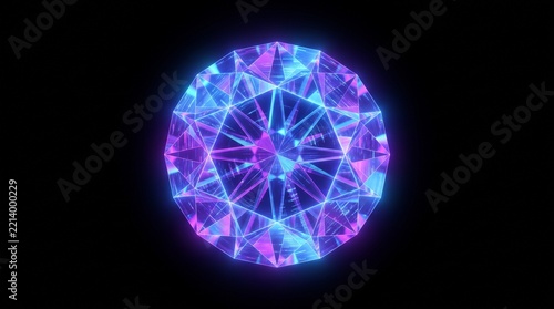 Top-down glowing holographic prismatic gemstone with negative space