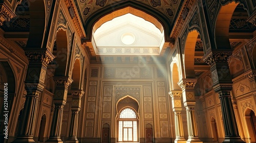 Ornate Historic Palace Interior with Mughal Architecture