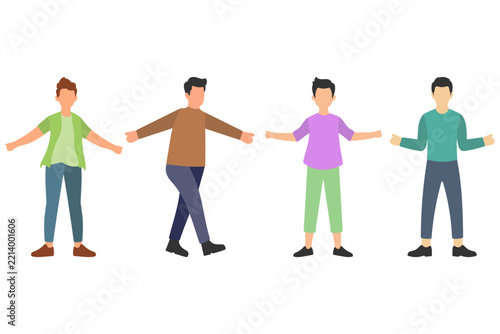 Four Men Standing Together with Their Arms Outstretched Illustration