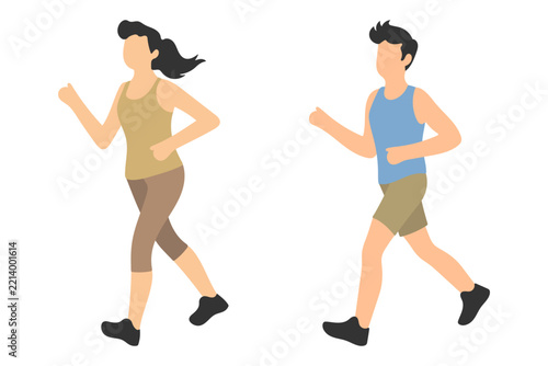 Active Man and Woman Jogging Together for Daily Fitness Illustration