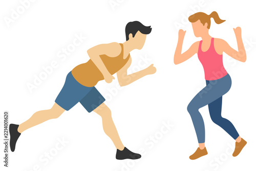 Energetic Couple Exercising in Sportswear Illustration