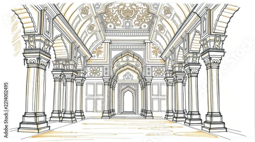 Ornate Historic Palace Interior with Mughal Architecture