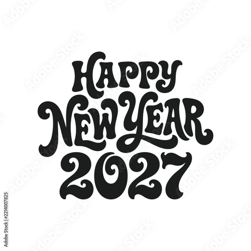 Brush Calligraphy Happy New Year 2027 Handwritten Lettering Design