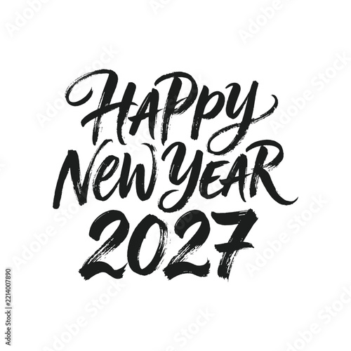 Brush Calligraphy Happy New Year 2027 Handwritten Lettering Design