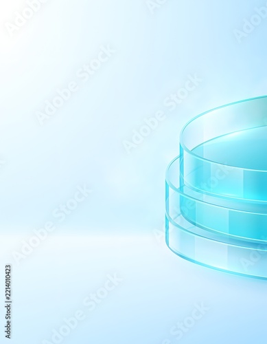 Abstract blue medical laboratory background with glass petri dishes for science experiments