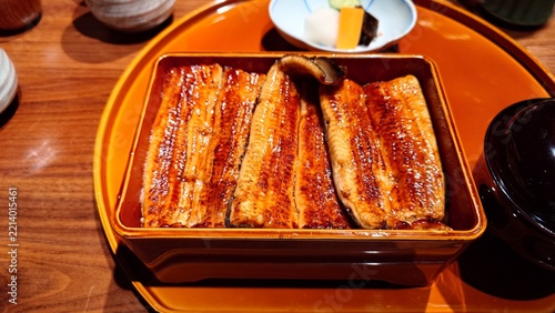 Canvas Print Unaju grilled eel on rice in a lacquer box