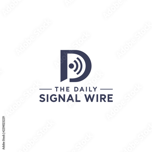 A minimalist, geometric logo featuring a split dark 'D' for a news page. The right-hand curve of the 'D' contains a signal icon with radiating lines to symbolise broadcast and connectivity.