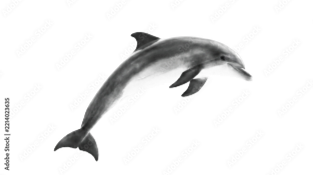 Obraz premium Dolphin silhouette with halftone dot pattern