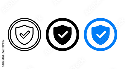 Verified seller and security shield icon design set in vector graphic format