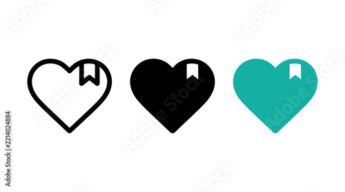 Heart Wishlist Icon Set with Bookmark Ribbon for Favorites and Save App Interface