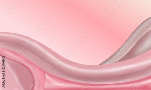Abstract rose gold pink silk wave bottom border background with 3D satin drapes and copy space