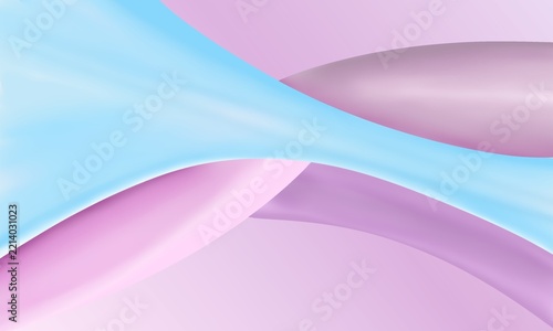Abstract pastel blue and pink fluid wave background with 3D silk satin curves and copy space