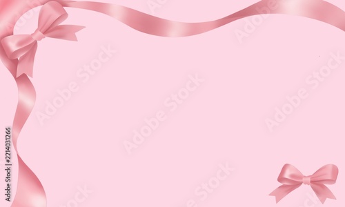 Cute pink ribbon frame background with satin bows for birthday card and wedding invitation