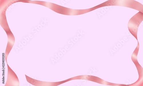 Pink satin ribbon wave frame background with copy space for greeting card and wedding invitation