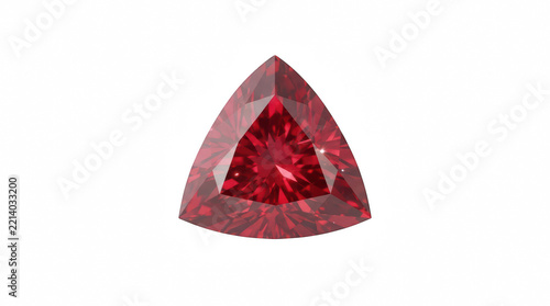 Trillion cut ruby gemstone with brilliant facets during studio lighting isolated on transparent background
