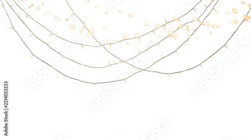 Warm fairy lights strung across a clean setting during a celebratory event isolated on transparent background