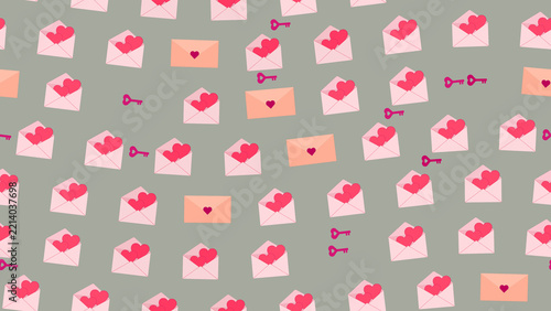 Fotografie Pattern of Envelopes with Hearts and Keys