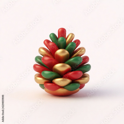Modern 3D Pinecone Icon in Red Green and Gold