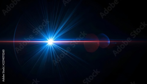 Cinematic Blue Anamorphic Lens Flare with Floating Dust Particles and Horizontal Light Leak Overlay on Black Background
