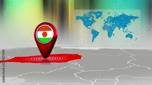 Niger World Map Pin Location Background Loop 4k