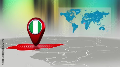 Nigeria World Map Pin Location Background Loop 4k