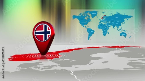 Norway World Map Pin Location Background Loop 4k