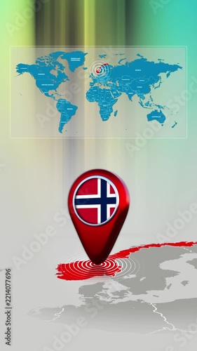 Norway World Map Pin Location Background Loop Vertical