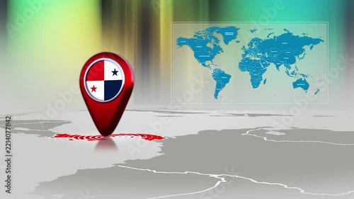 Panama World Map Pin Location Background Loop 4k