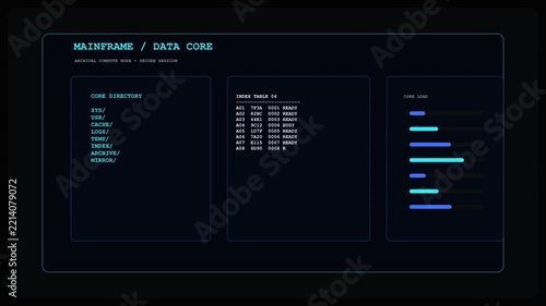 Old Computer Terminal Futuristic Data Dashboard Interface Featuring Animated Blue Statistics Charts And Graphs