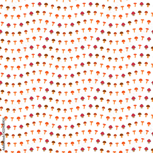 Seamless pattern of cartoon mushrooms
