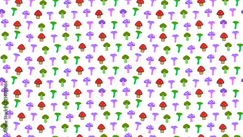 Seamless pattern of colorful cartoon mushrooms