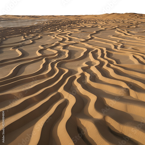Abstract flowing sand dunes with ripple patterns in a wide golden desert landscape view isolated on transparent background