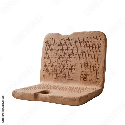 Ancient stone tablet with cuneiform writing symbols from mesopotamia history for education isolated on transparent background